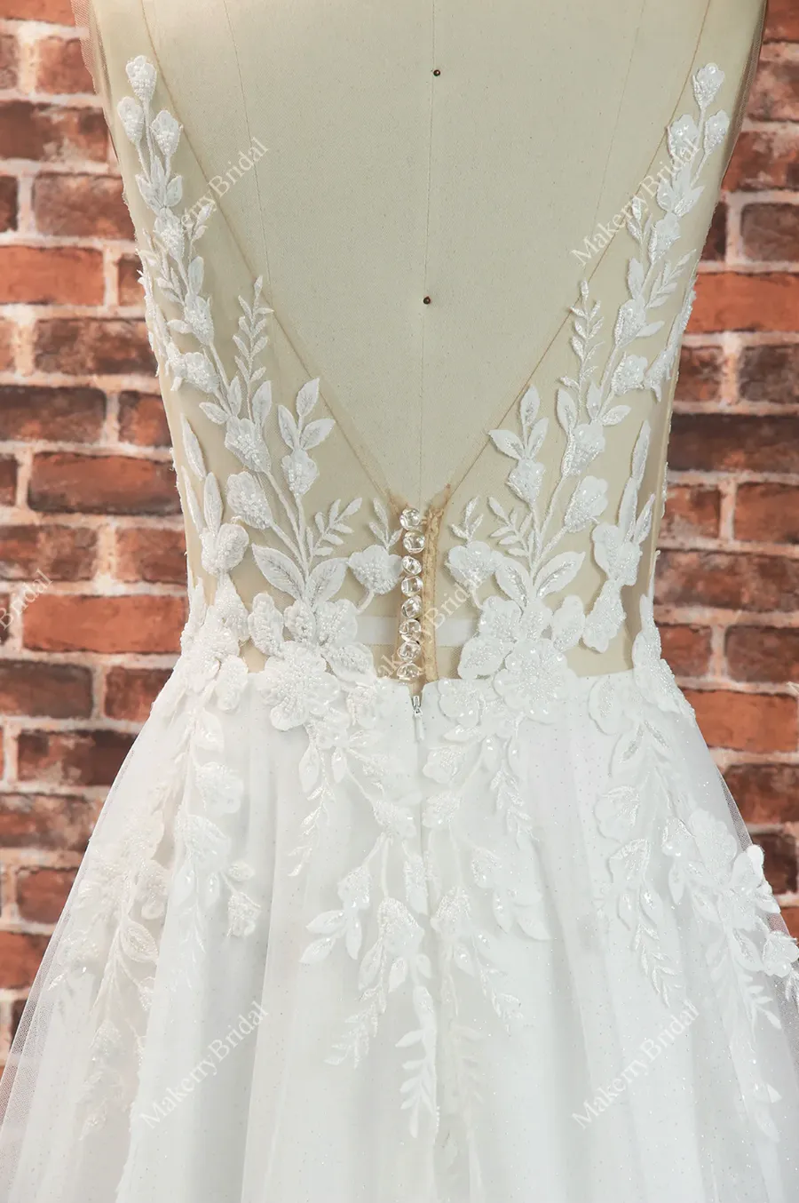 Elegant Illusion Appliques A Line Wedding Dress