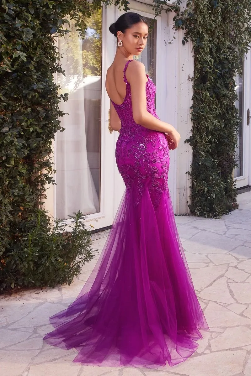 Exceptional Prom Dress Lace and Tulle Mermaid Gown 6201231TKR-Amethyst Andrea & Leo A1231