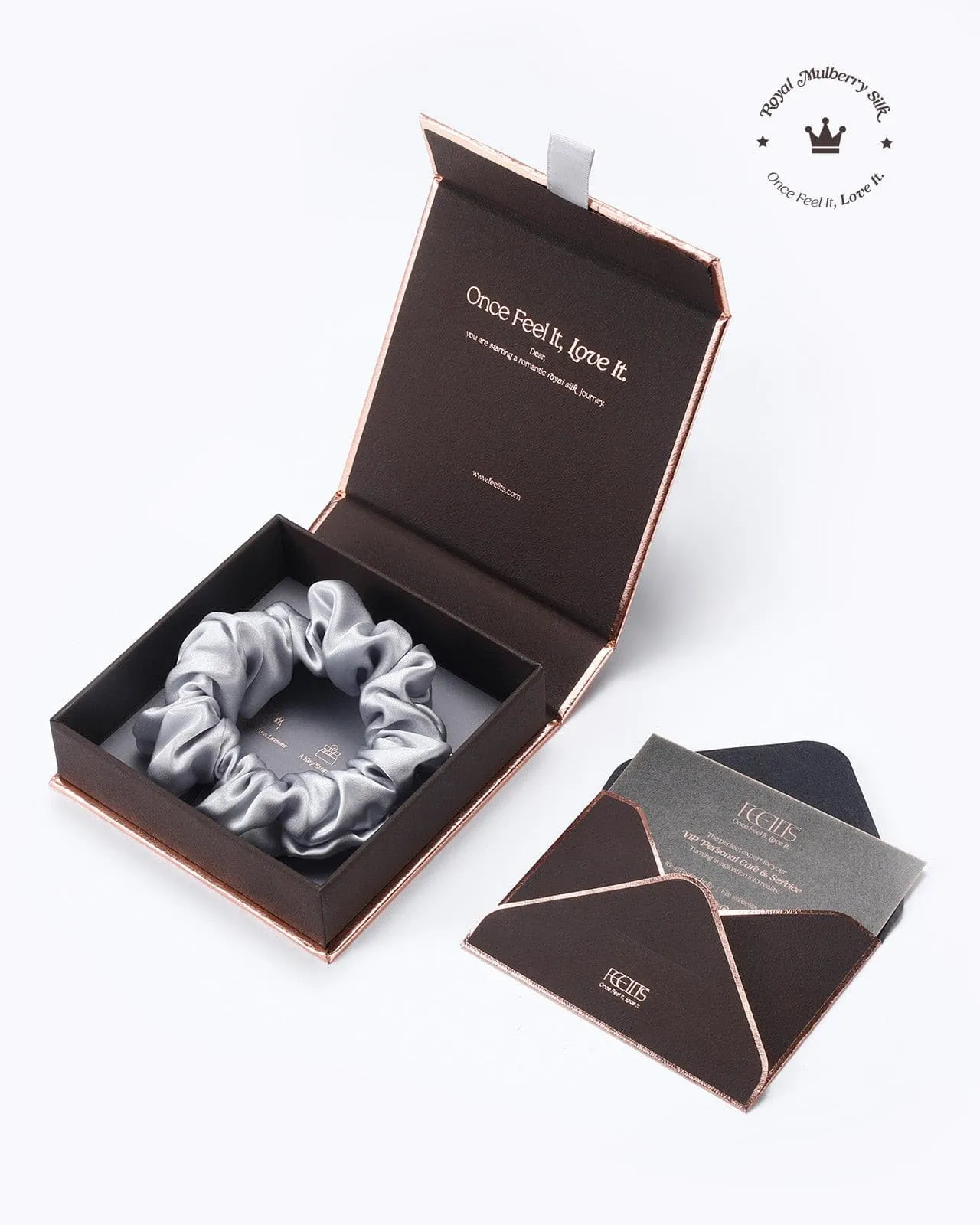 FEELITS 100% Royal Mulberry Silk. Natural Care Hair Scrunchies- Silver Grey