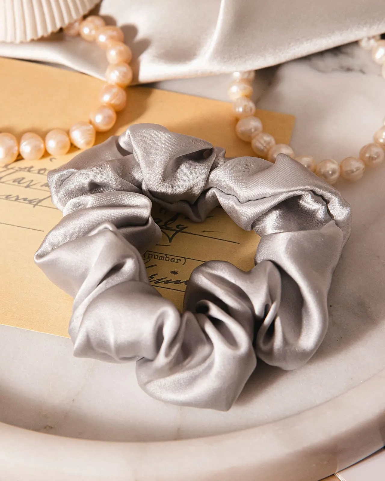 FEELITS 100% Royal Mulberry Silk. Natural Care Hair Scrunchies- Silver Grey