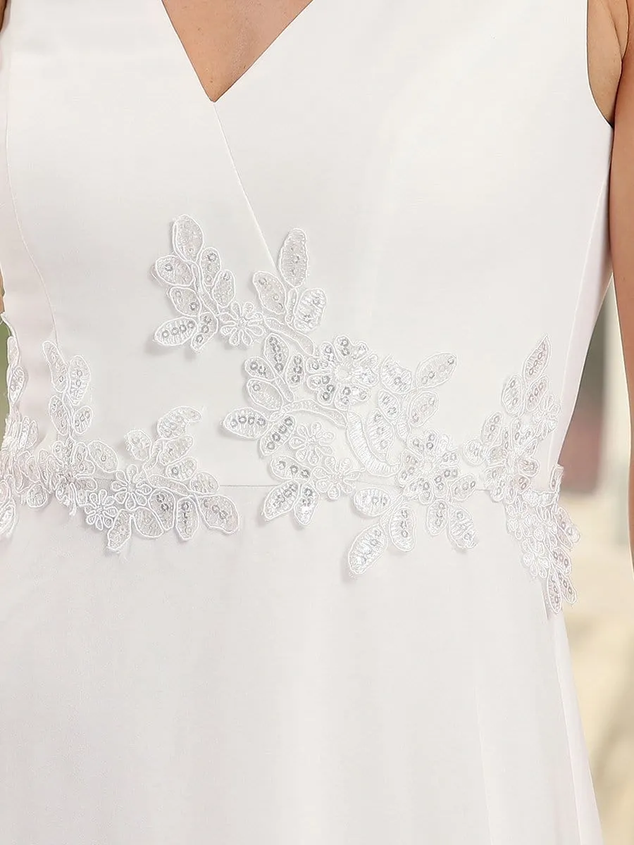 Floral Applique V-Neck High Low Wedding Dress