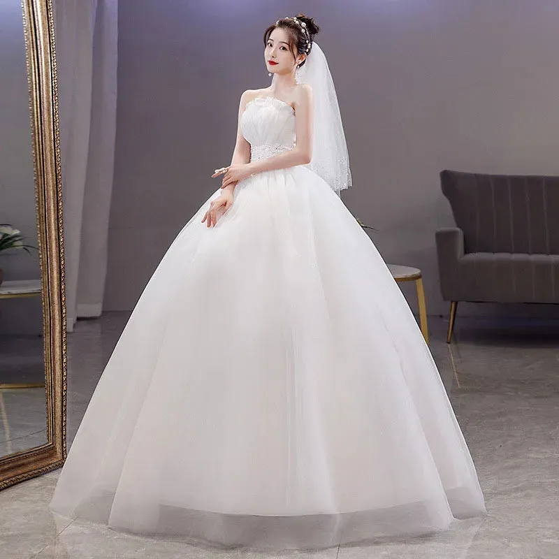 GIYSILE White Wedding Dress Floor Length Bride Korean Versionfashionable Strap Strapless and Minimalist Wedding Dress Two Styles