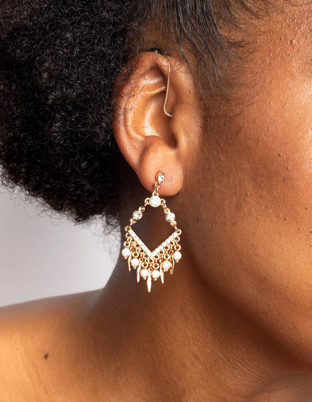 Gold Diamante Kite Drop Earrings