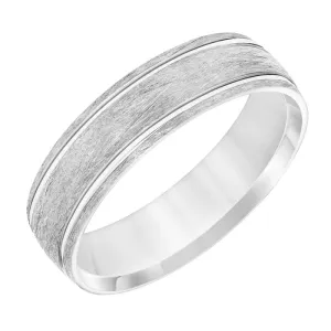 Goldman Men's 6MM Wedding Band with Wire Finish and Polished Side Lines in 14K White Gold