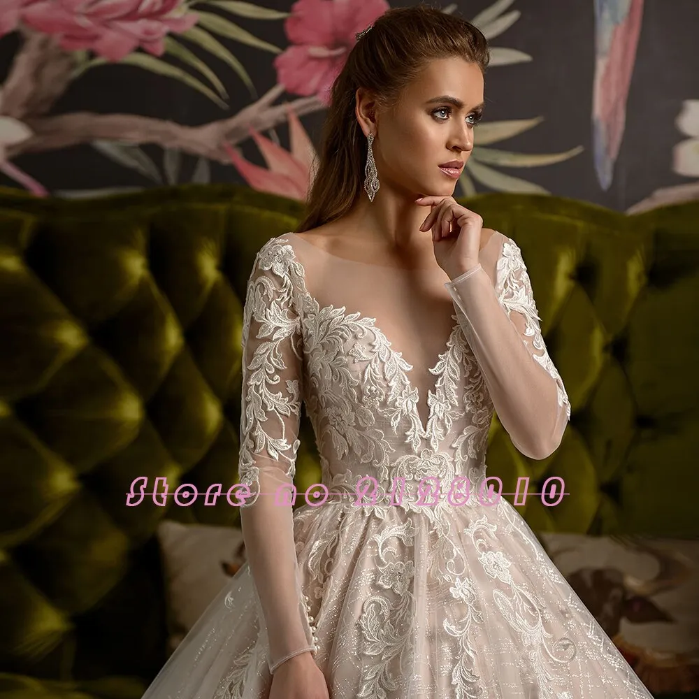 Gorgeous Shiny Ball Gown Long Sleeve Chapel Train Wedding Dress