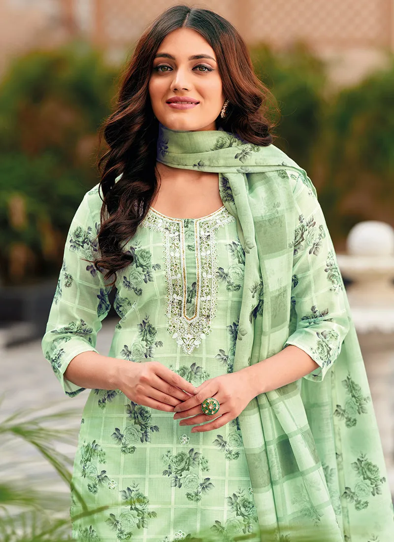 Green Floral Handwork Embroidery Pakistani Pant Style Suit