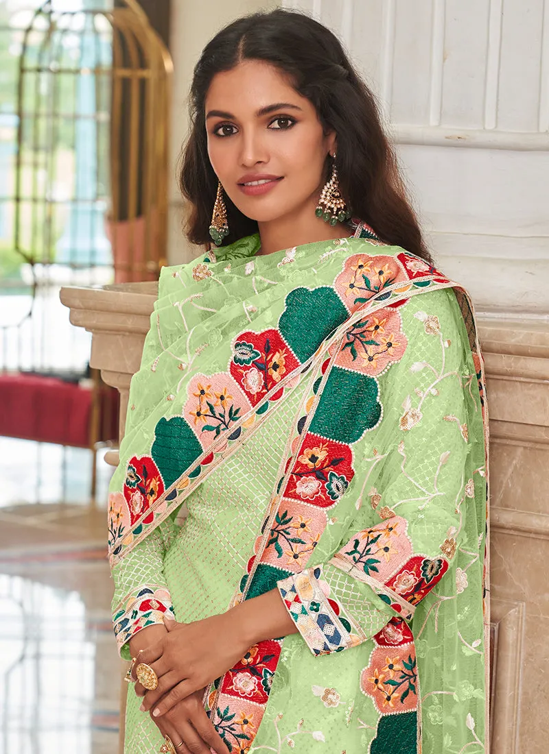 Green Multi Sequence Embroidery Festive Salwar Kameez