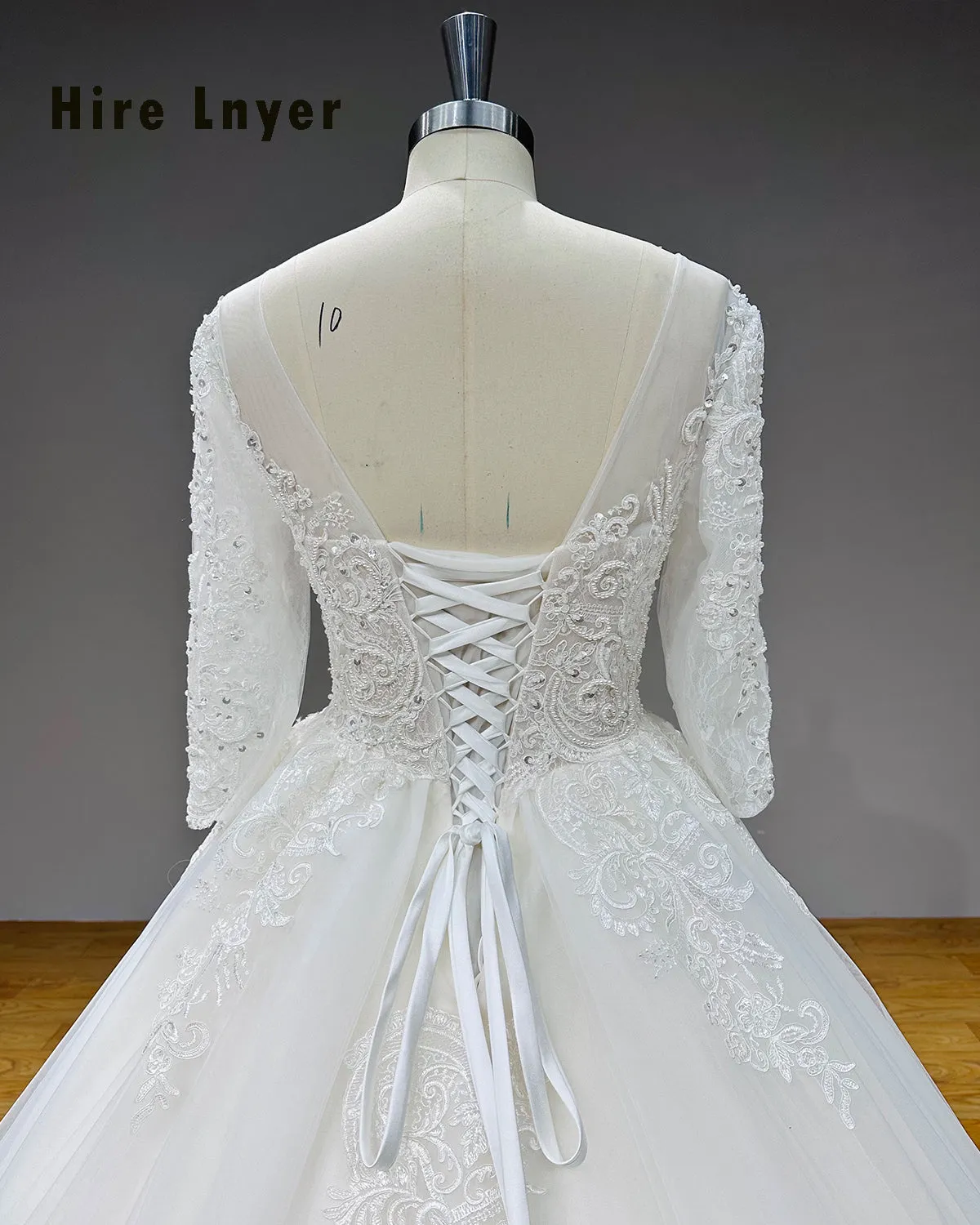 Half Sleeve Ball Gown Wedding Dress with Pearls Appliques and Corset Back