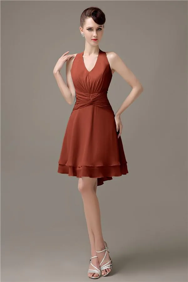 High-low Chiffon A-line Halter Short Bridesmaid Dresses