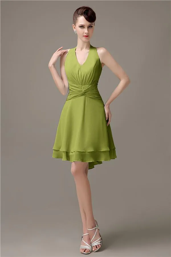 High-low Chiffon A-line Halter Short Bridesmaid Dresses