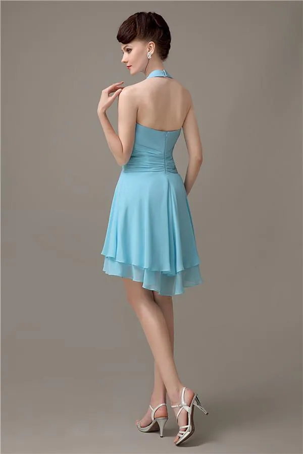 High-low Chiffon A-line Halter Short Bridesmaid Dresses