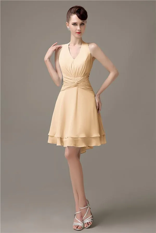 High-low Chiffon A-line Halter Short Bridesmaid Dresses