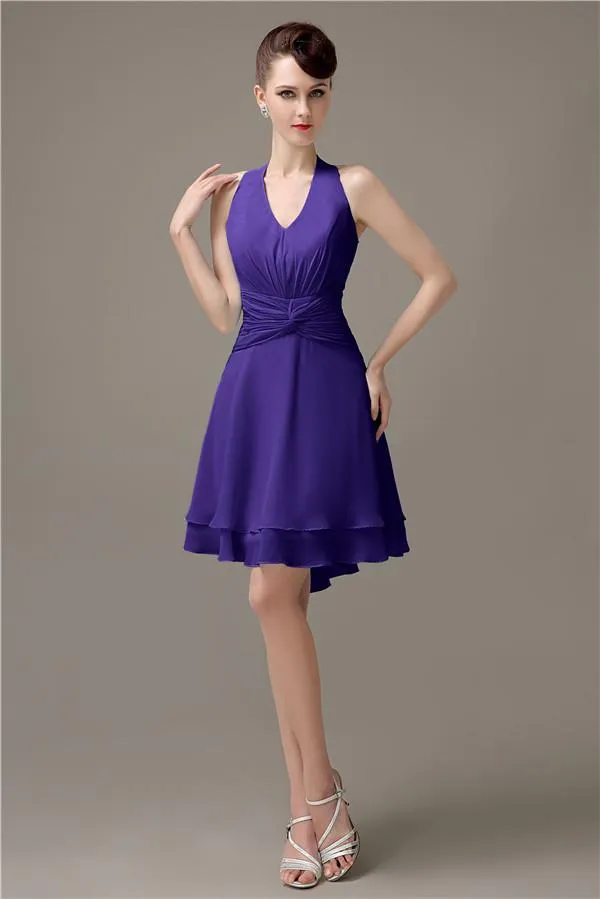 High-low Chiffon A-line Halter Short Bridesmaid Dresses