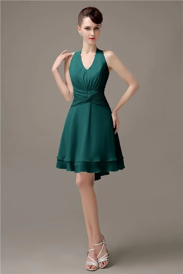 High-low Chiffon A-line Halter Short Bridesmaid Dresses