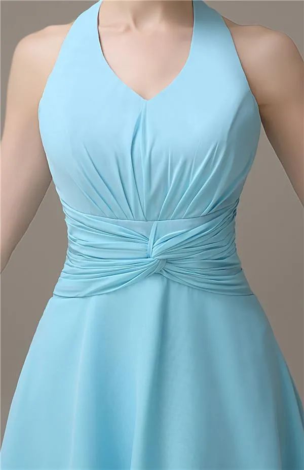 High-low Chiffon A-line Halter Short Bridesmaid Dresses