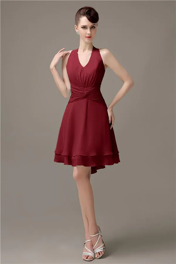 High-low Chiffon A-line Halter Short Bridesmaid Dresses