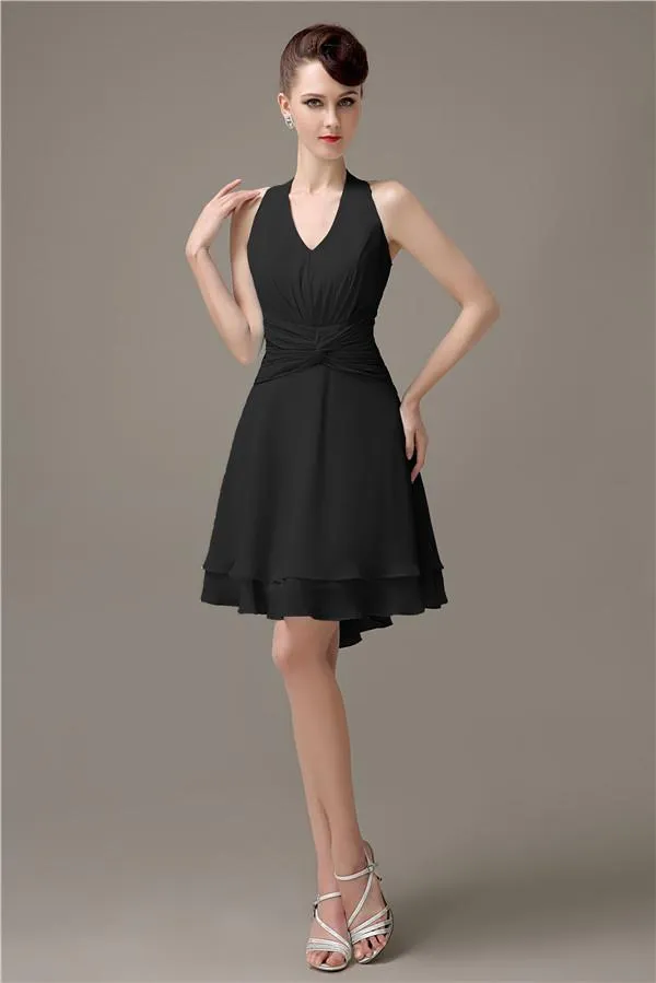 High-low Chiffon A-line Halter Short Bridesmaid Dresses