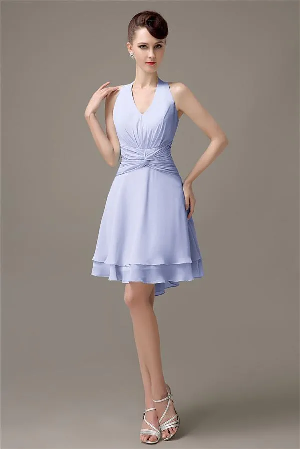 High-low Chiffon A-line Halter Short Bridesmaid Dresses