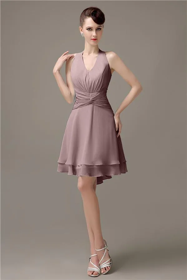 High-low Chiffon A-line Halter Short Bridesmaid Dresses