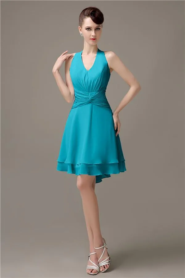 High-low Chiffon A-line Halter Short Bridesmaid Dresses