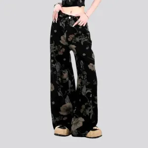 High rise baggy floral jeans for ladies