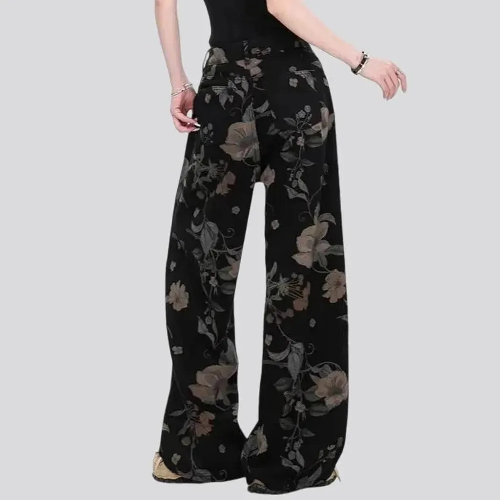 High rise baggy floral jeans for ladies