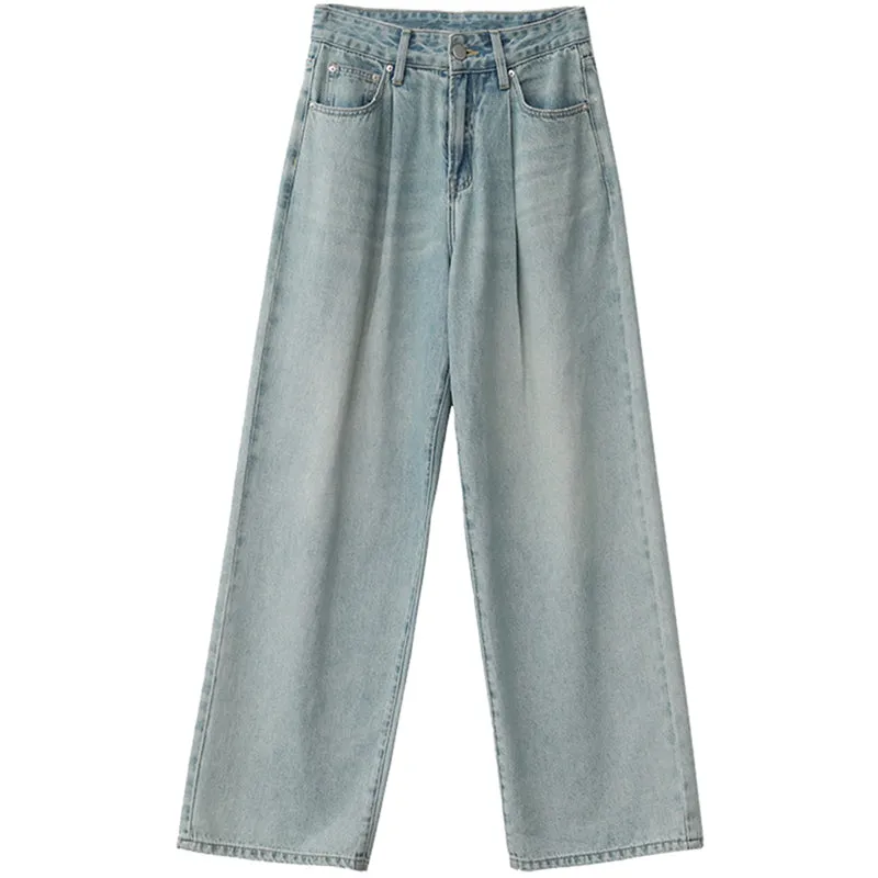 High Waist Light Blue Loose Denim Trousers