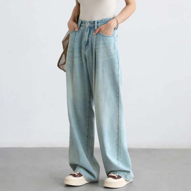 High Waist Light Blue Loose Denim Trousers