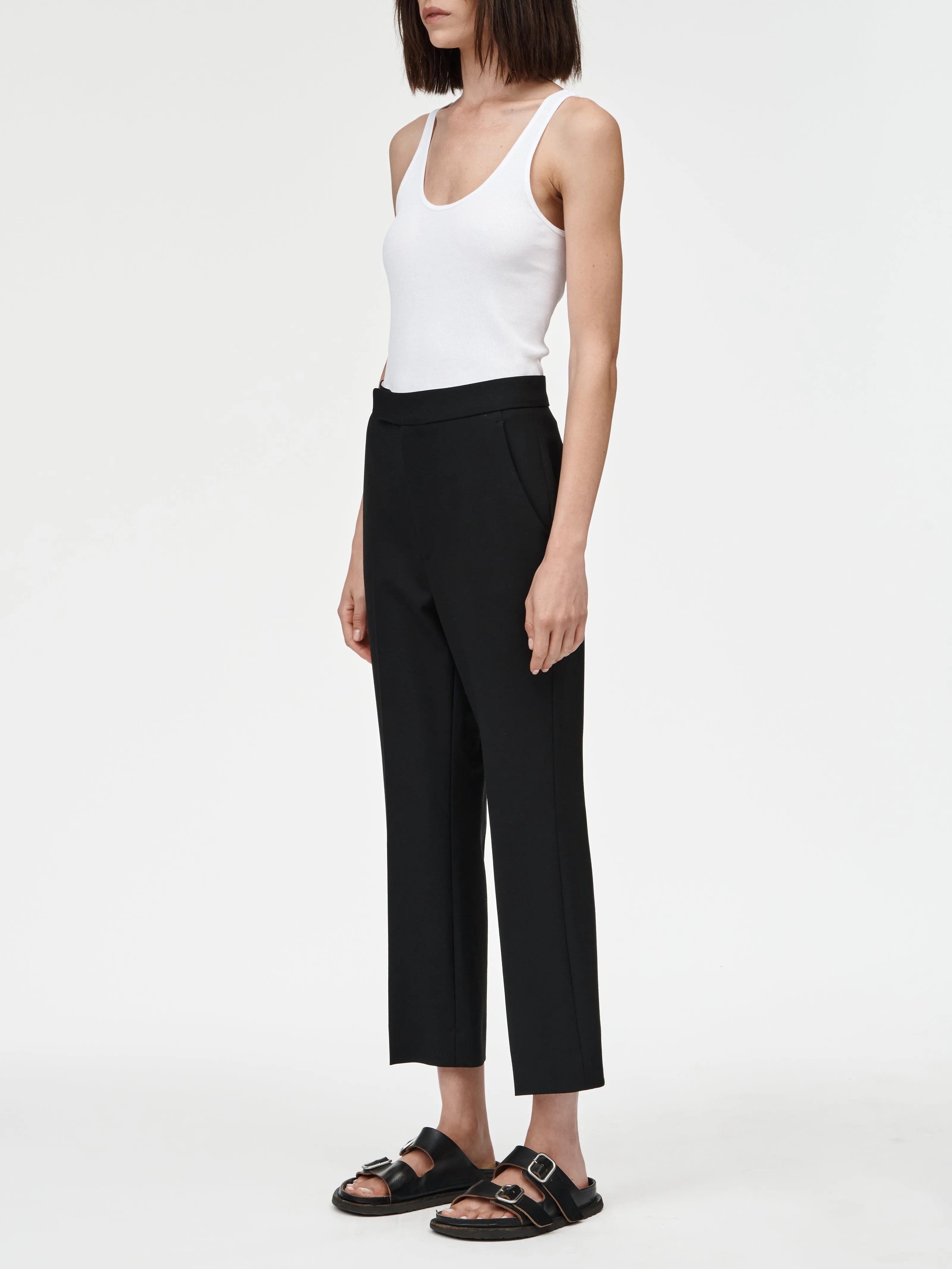 High Waisted Crop Trouser in Black