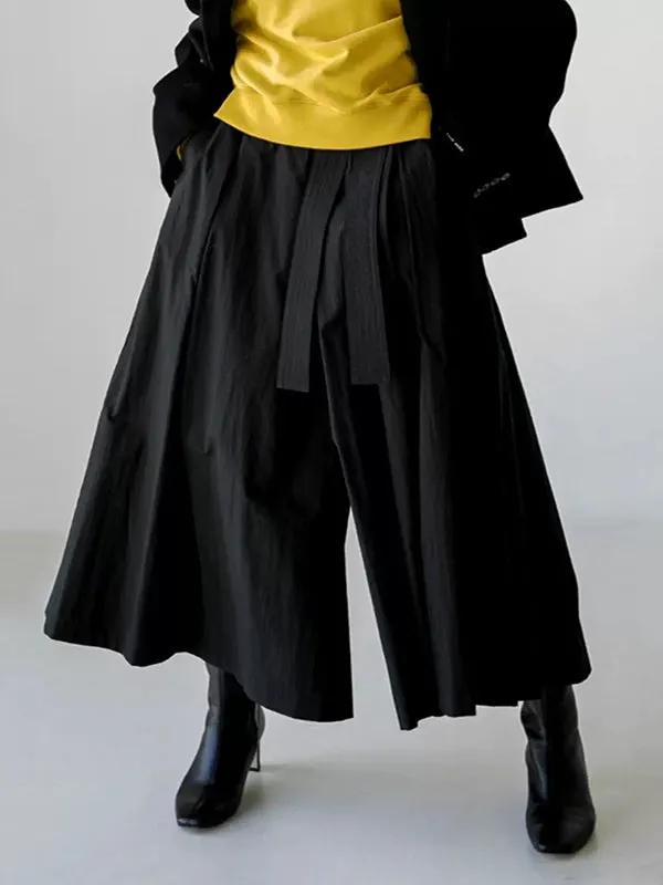 High Waisted Loose Pleated Solid Color Tied Waist Wide Leg Pants Trousers