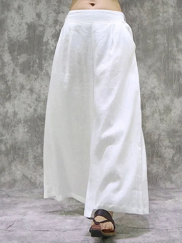 High Waisted Loose Pockets Solid Color Wide Leg Pants Trousers