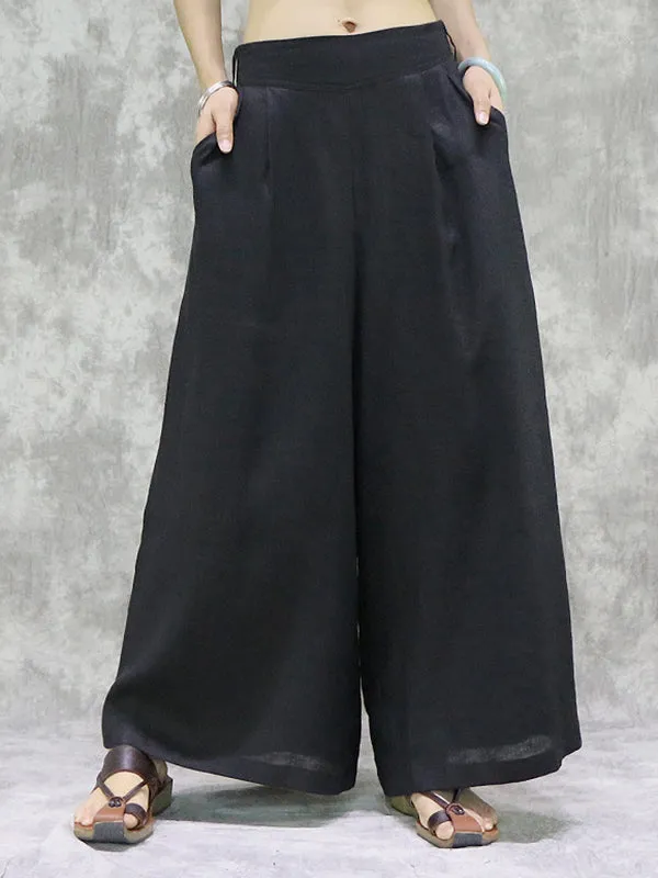 High Waisted Loose Pockets Solid Color Wide Leg Pants Trousers