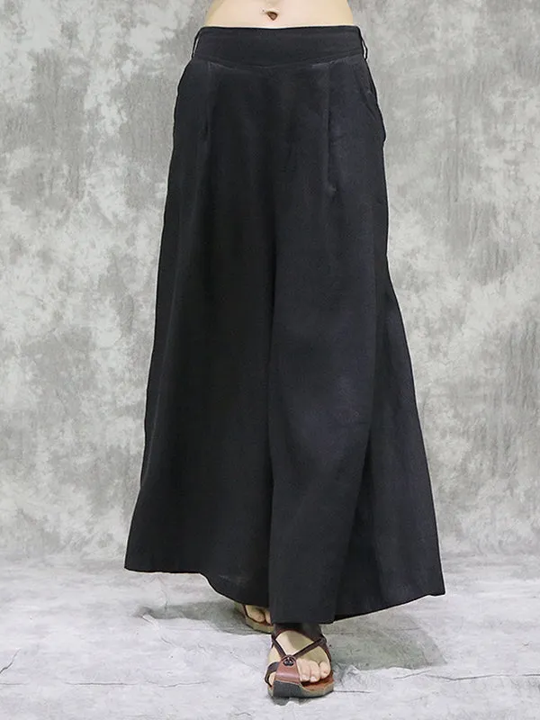 High Waisted Loose Pockets Solid Color Wide Leg Pants Trousers