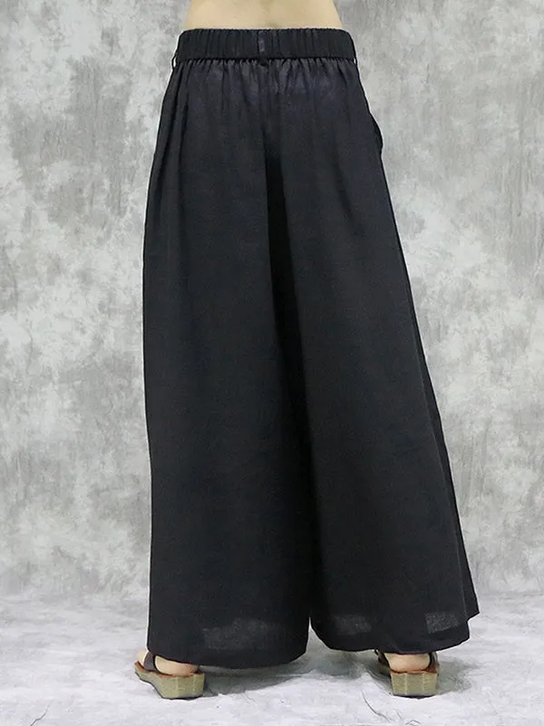 High Waisted Loose Pockets Solid Color Wide Leg Pants Trousers