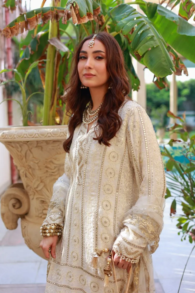 Huma Adnan - Shaan - White - Chiffon , Crushed Silk & Cotton Net - 3 Piece