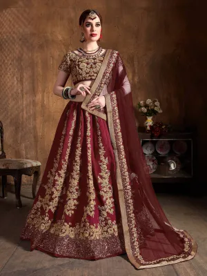 Impressive Maroon Dori Embroidery Raw Silk Wedding Lehenga Choli