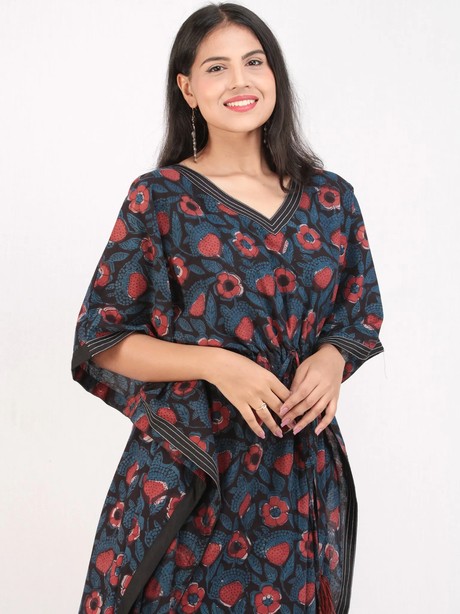 Indigo Maroon Black Hand Block Printed Kaftan - K160F1220