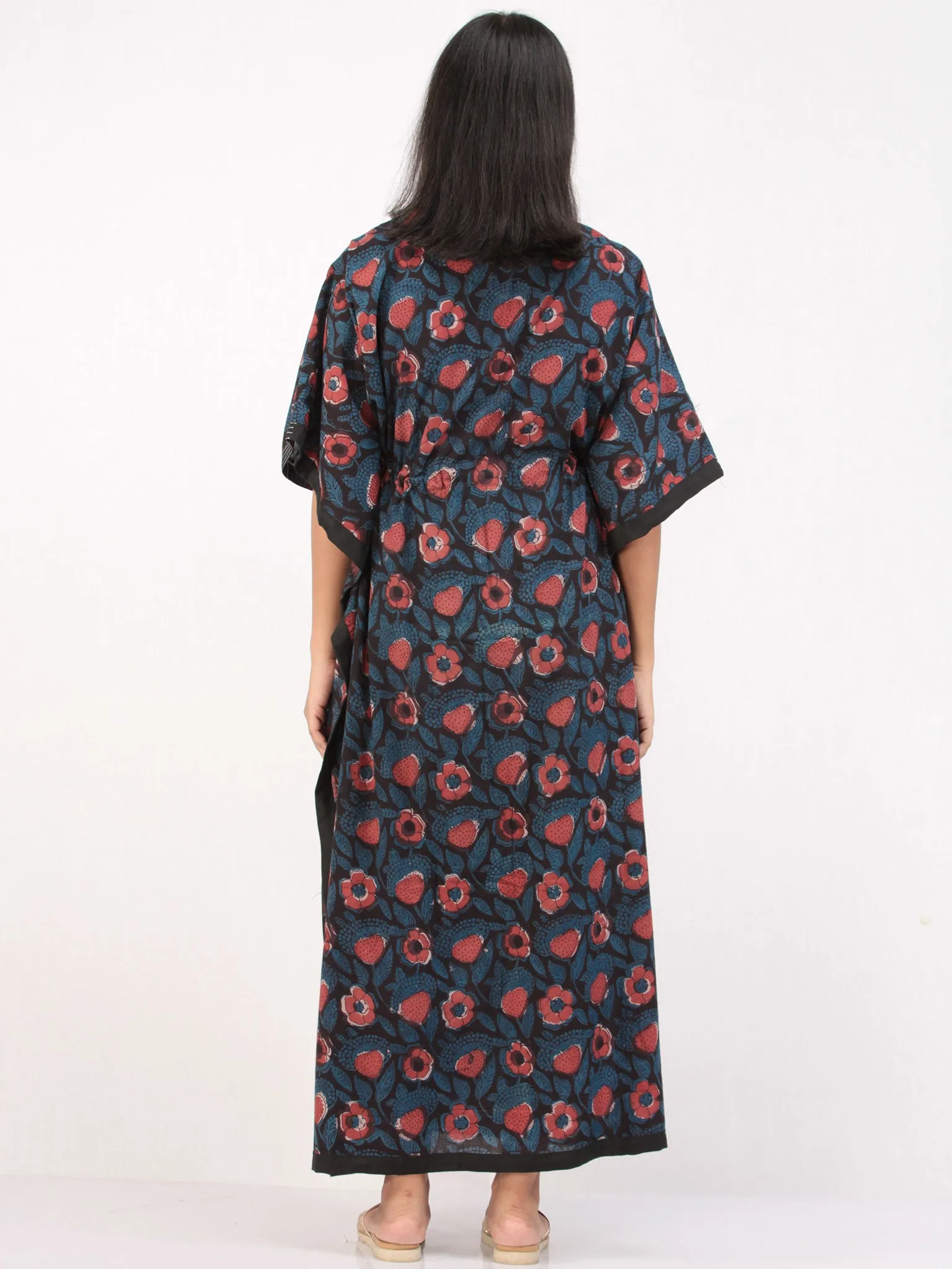 Indigo Maroon Black Hand Block Printed Kaftan - K160F1220