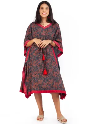 Indigo Red Ajrakh Hand Block Printed Kaftan - K142F1803