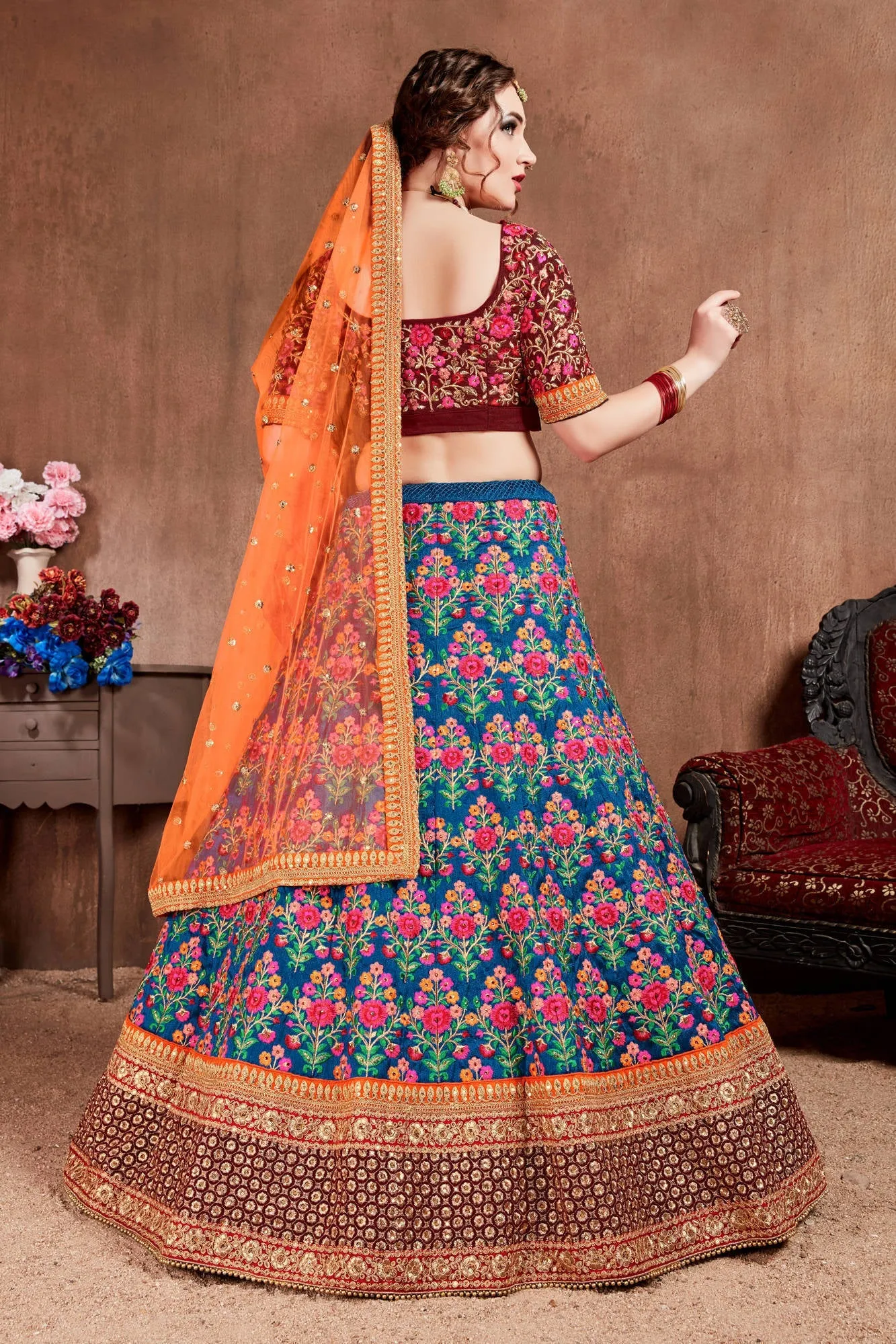 Intricate Navy Blue Colored Bridal wear Embroidered Lehenga Choli