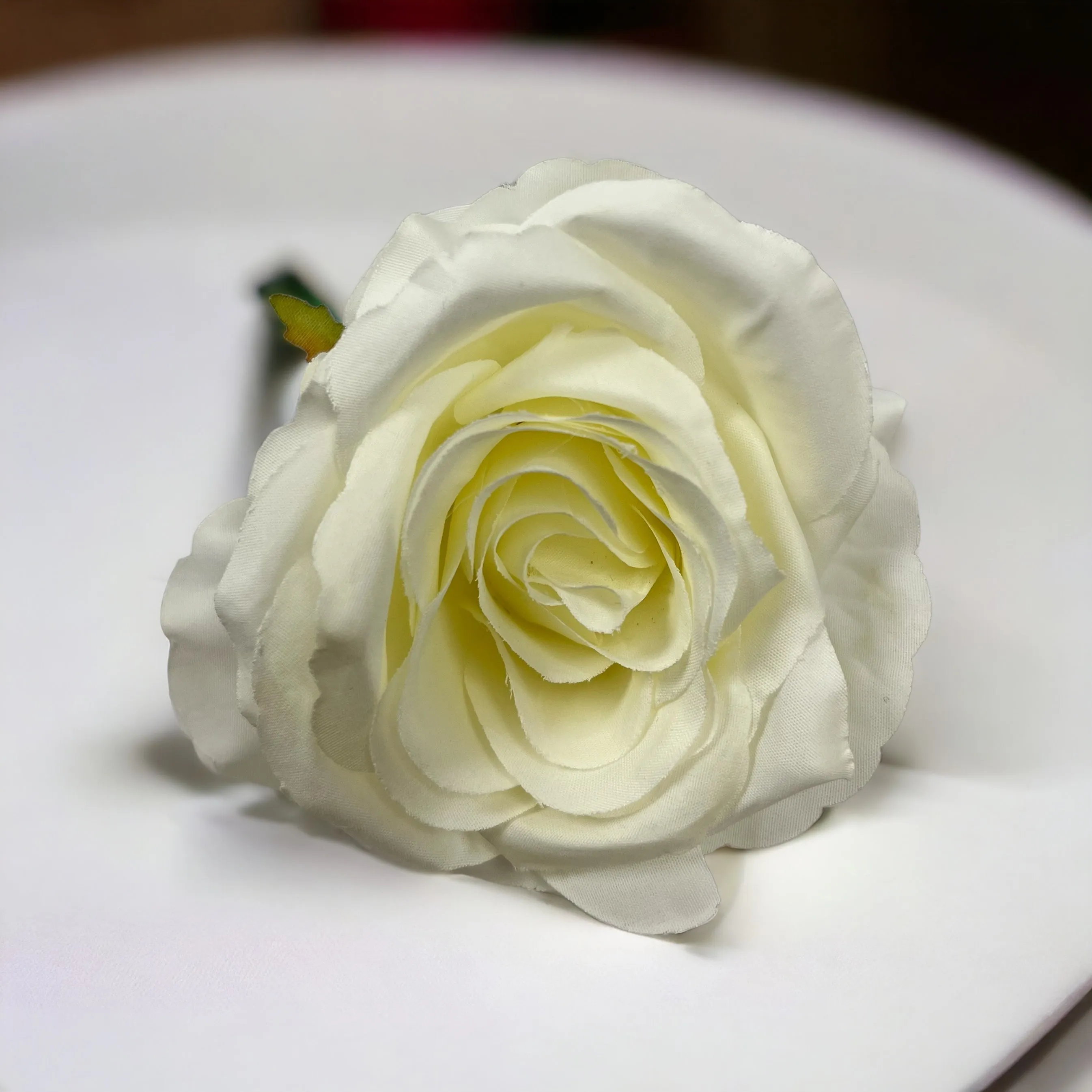 Ivory Rose Head, Artificial Silk Rose, Creamy  Ivory Rose, Flower Head, Wired Rose Head Only 9cm, Single Silk Ivory Rose