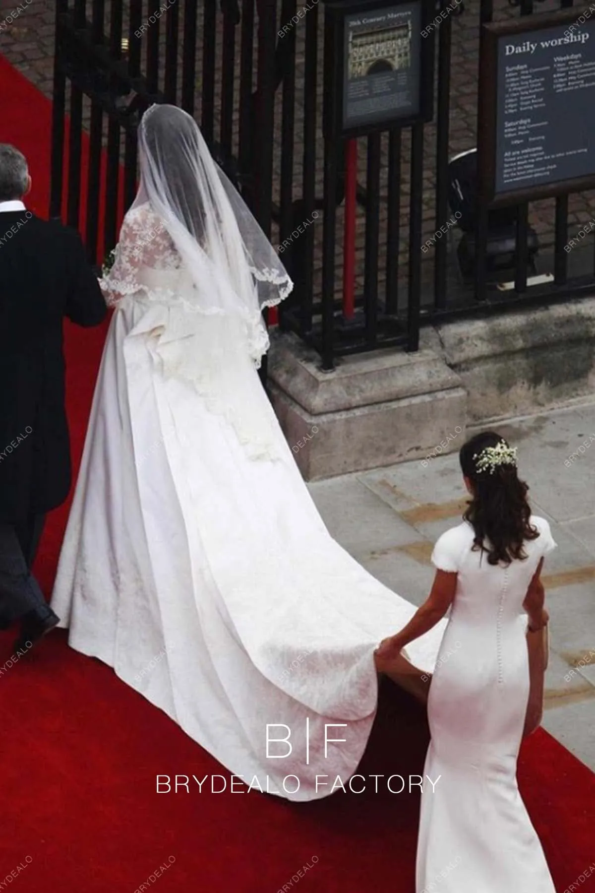 Kate Middleton Timeless V-neck Lace Long Train Royal Wedding Dress