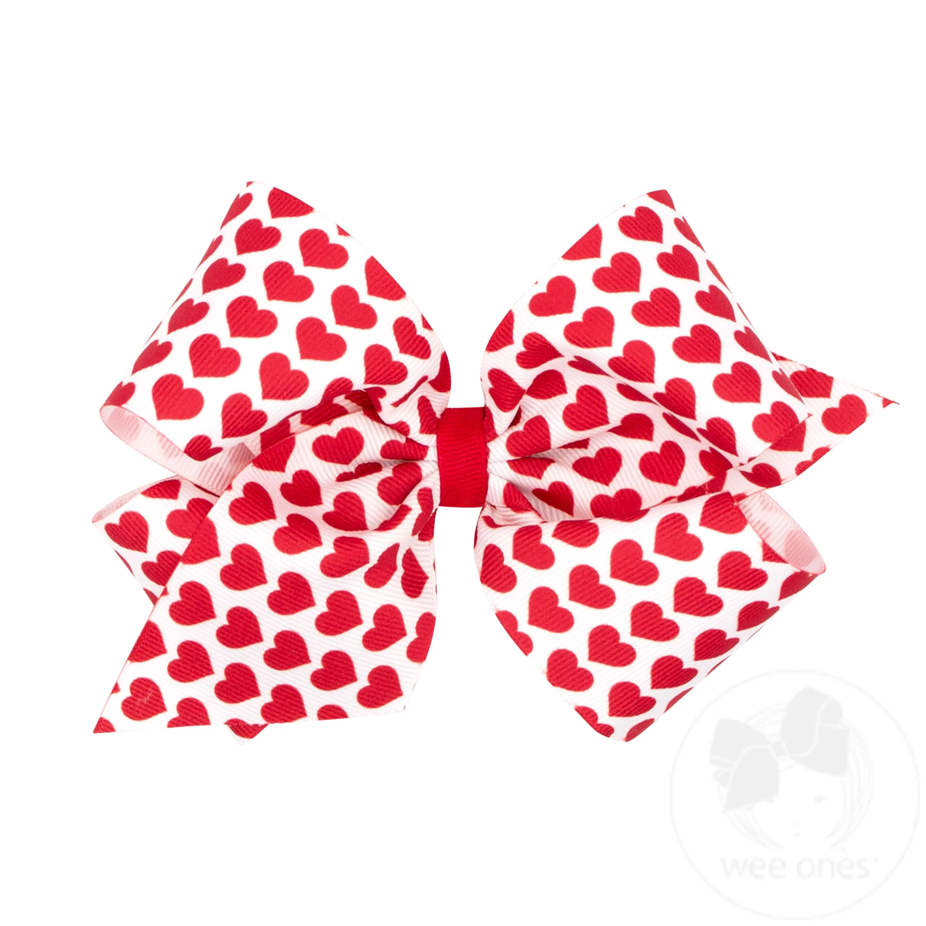 King Valentine Heart Print Grosgrain Hair Bow