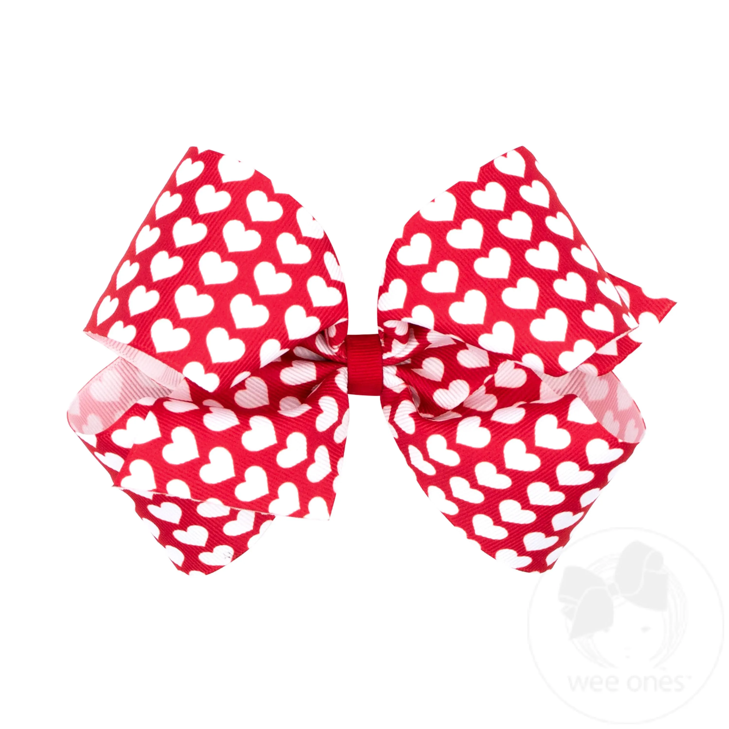 King Valentine Heart Print Grosgrain Hair Bow