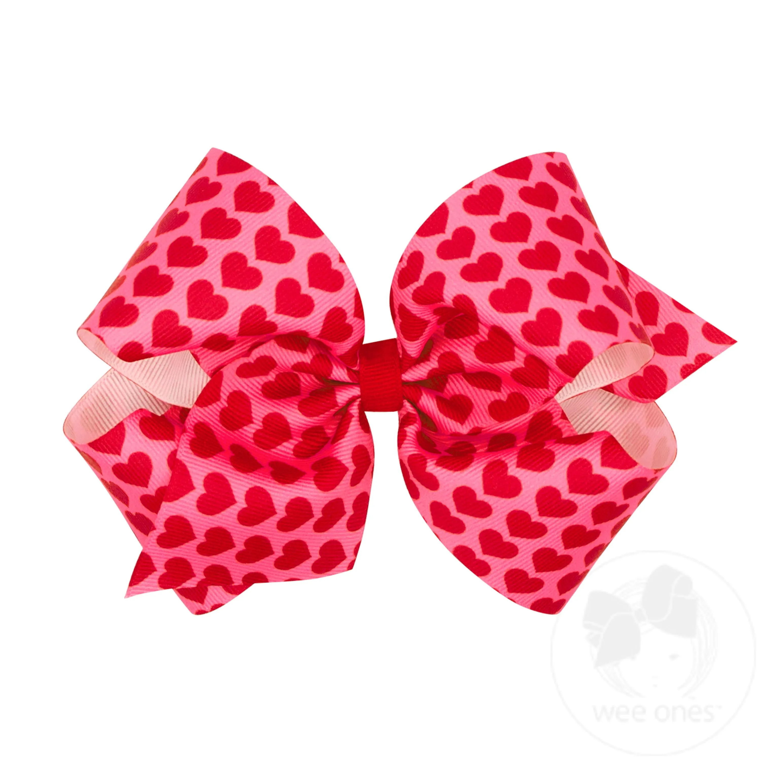 King Valentine Heart Print Grosgrain Hair Bow