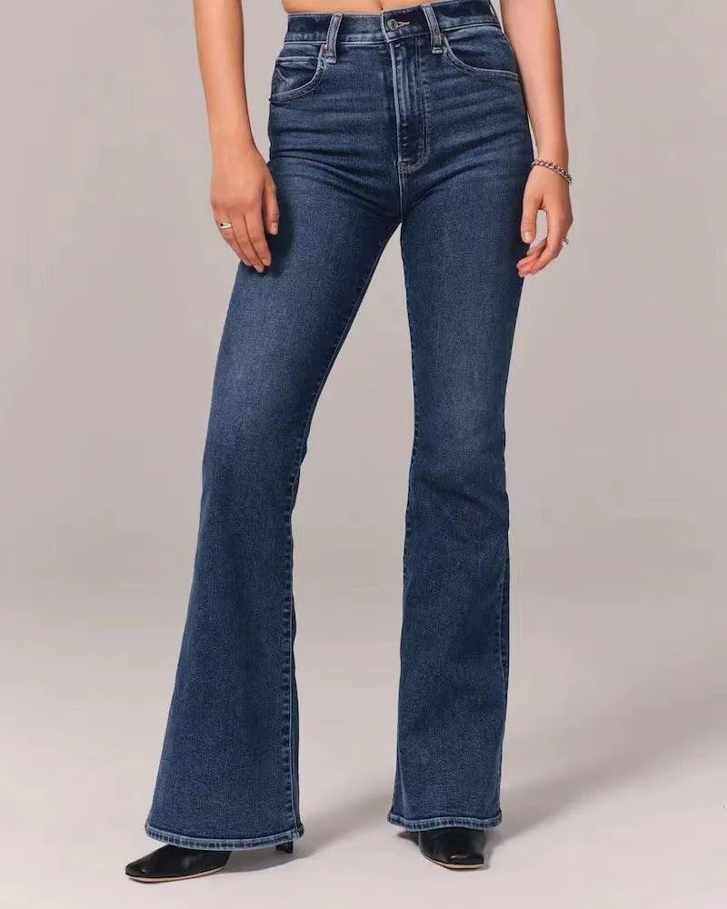 Ladies High Waisted Flare Denim Pants 413