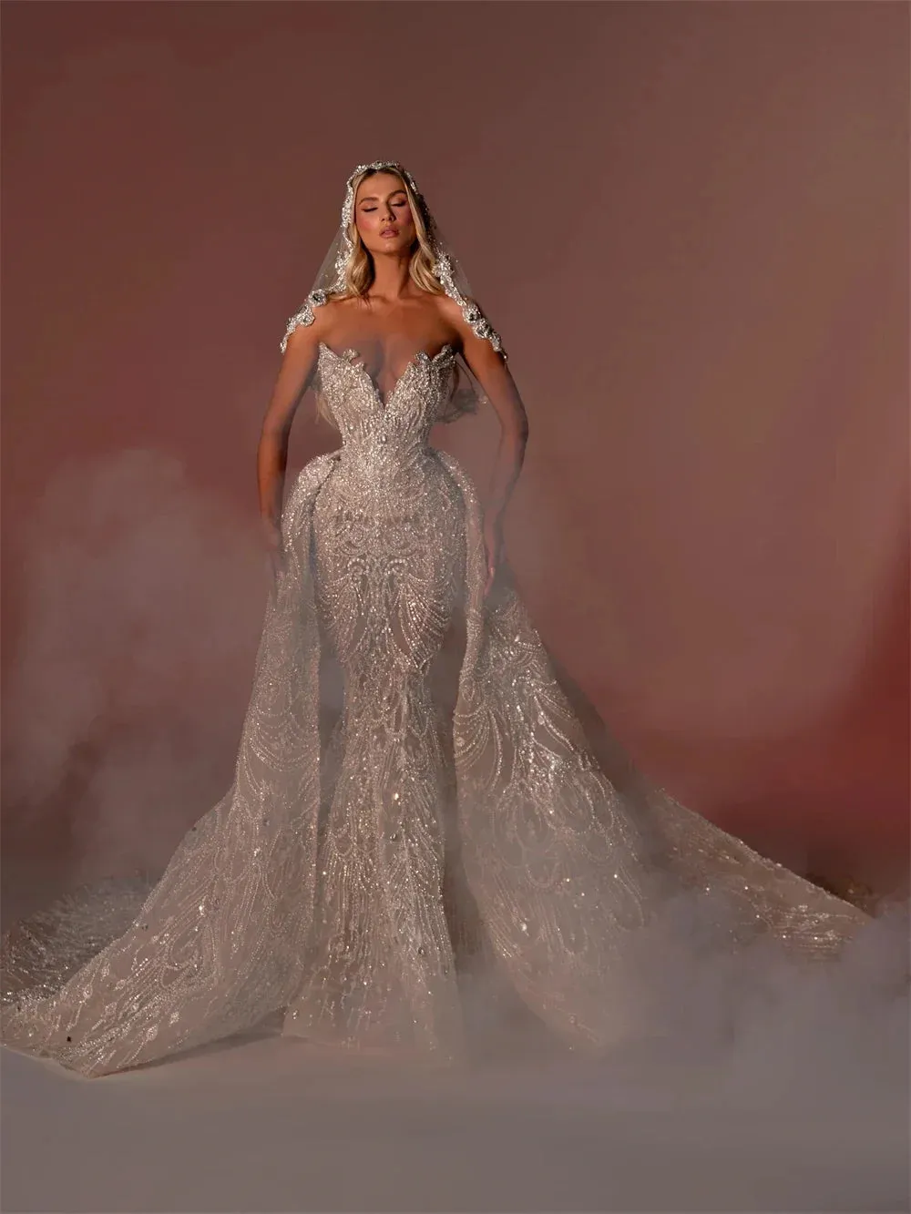 Luxury Mermaid Bridal Dress with Detachable Train & Beading - Tailor-Made