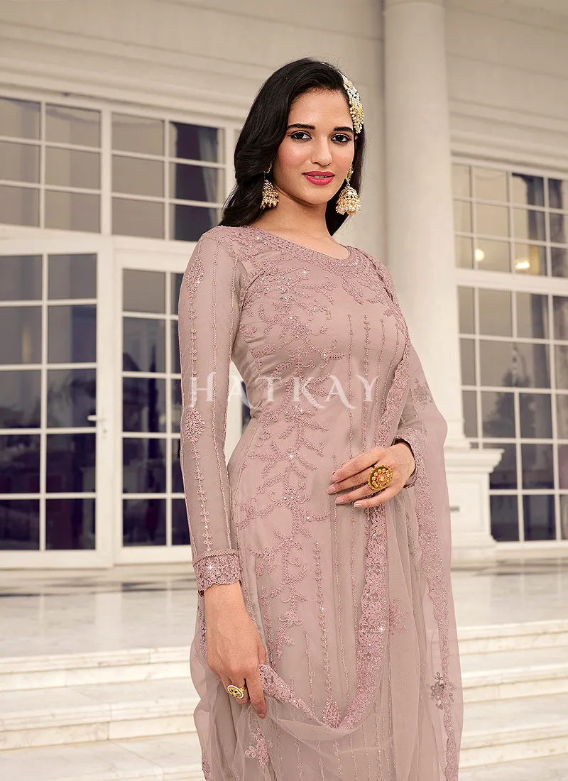 Mauve Embroidered Pakistani Pant Style Salwar Suit