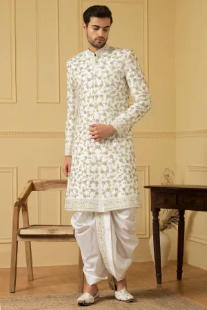 Men's Off White Embroidered Sherwani - Hilo Design