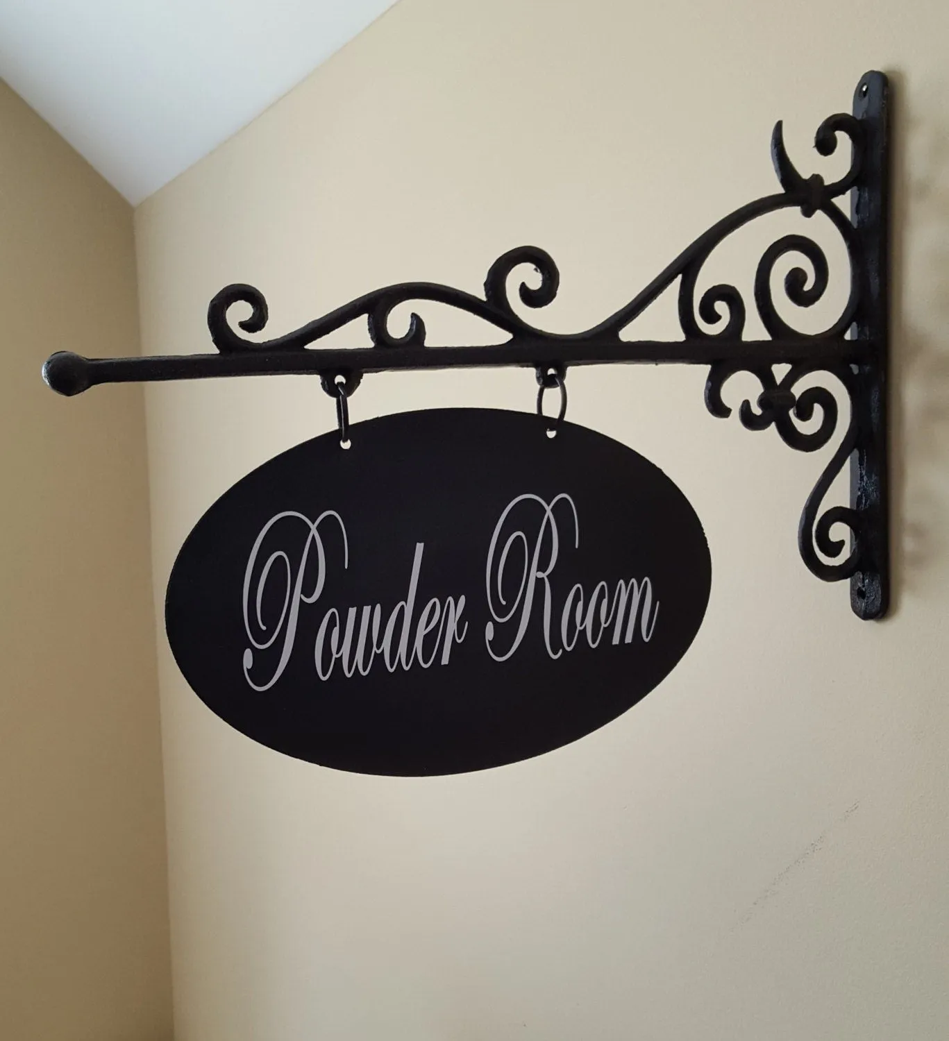 Metal Plaque/Bracket with Custom Lettering - 8x12 OVAL - Powder Room/Laundry Room/Pantry/Guest Room/Office/etc.